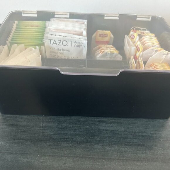 mDesign Black Plastic Tea Bag Divided Storage Organizer w Hinge Lid EUC - Picture 2 of 4